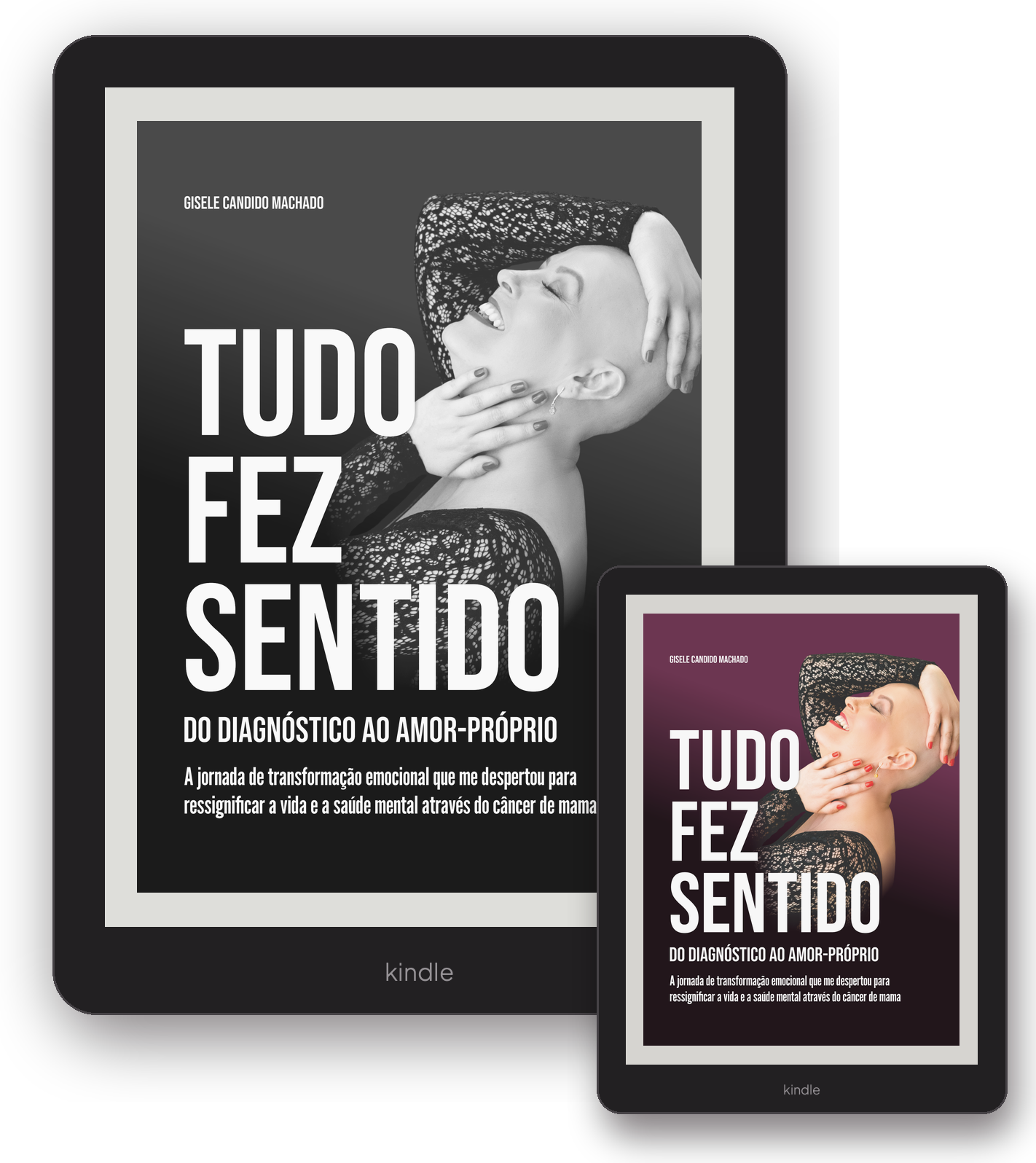 Leitor Kindle exibindo a capa de Tudo Fez Sentido em preto e branco